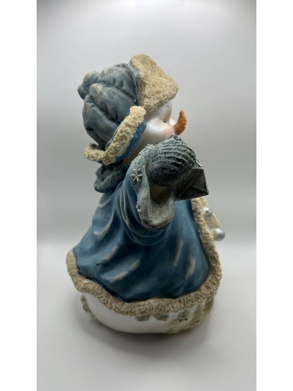 Vintage Snowman Figurine With Blue Coat Hat & Lantern - Holiday Winter Decor Acc - Picture 4 of 7